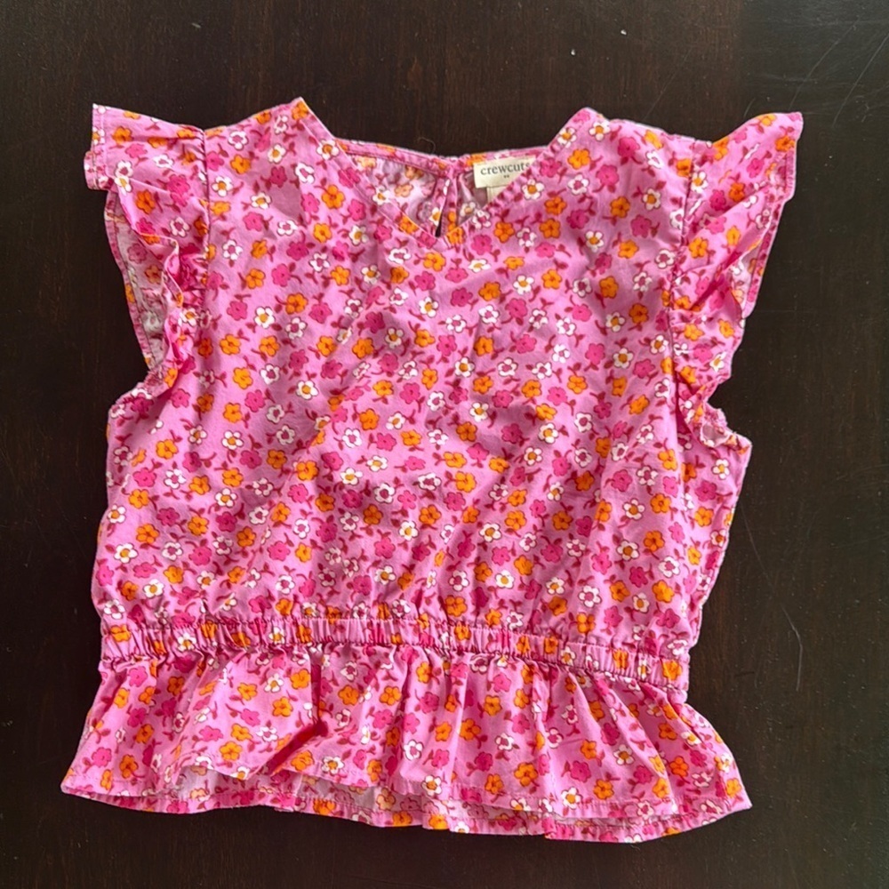Crewcuts Pink and Orange Ruffled Floral Blouse